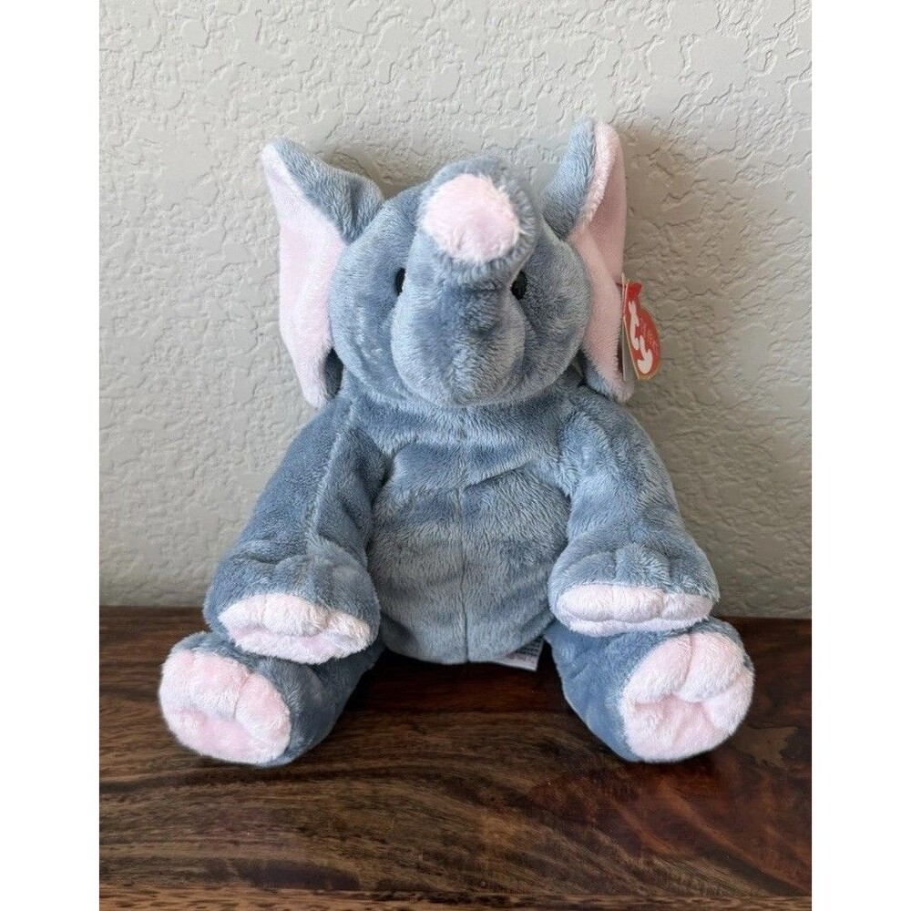 Ty Pluffies Winks Elephant  Large Tylux Plush 2004 Gray Stuffed Animal Tags
